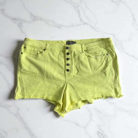 TORRID Yellow Button Fly Denim Cutoff Shorts Size 26 Plus - Picture 1 of 8